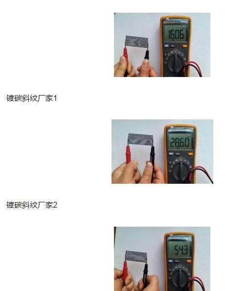 不同厂家生产的度碳斜纹网格圈导电性对比